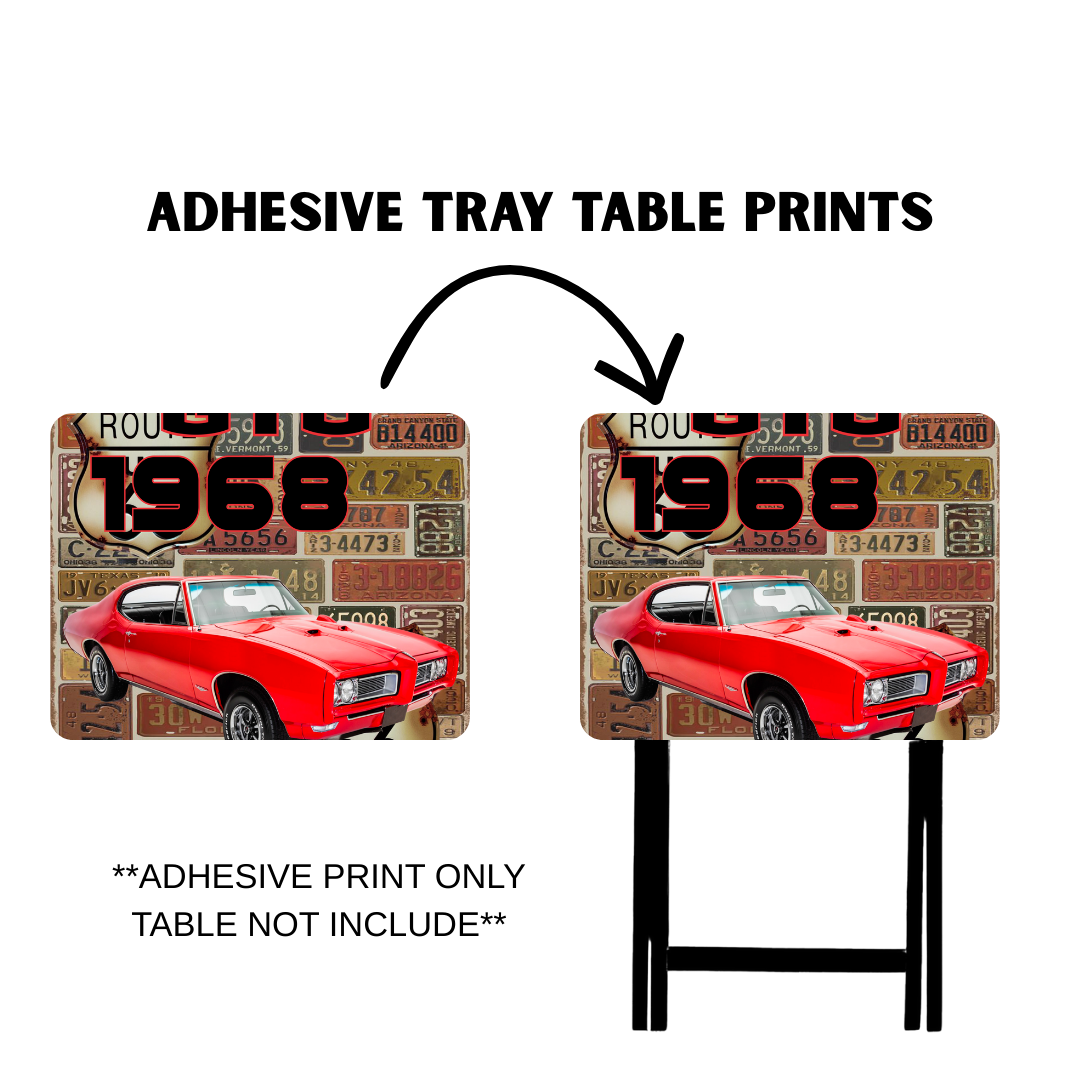 PRE-MADE ADHESIVE TRAY TABLE PRINTS (20" X 15.25") -VINTAGE CARS