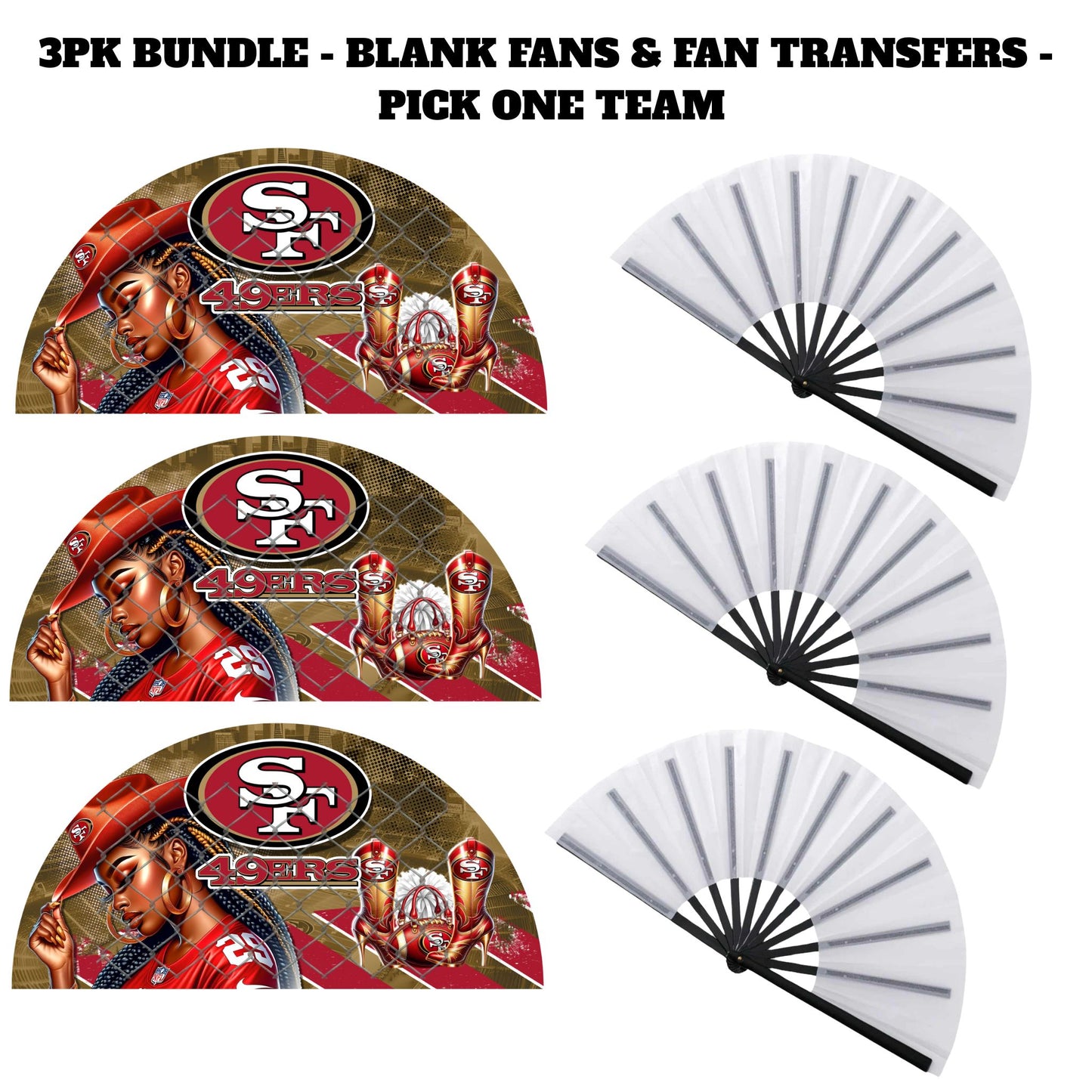 3PK - FAN & TRANSFER BUNDLE - FOOTBALL COWGIRL (Sublimation)(Ready to Press)