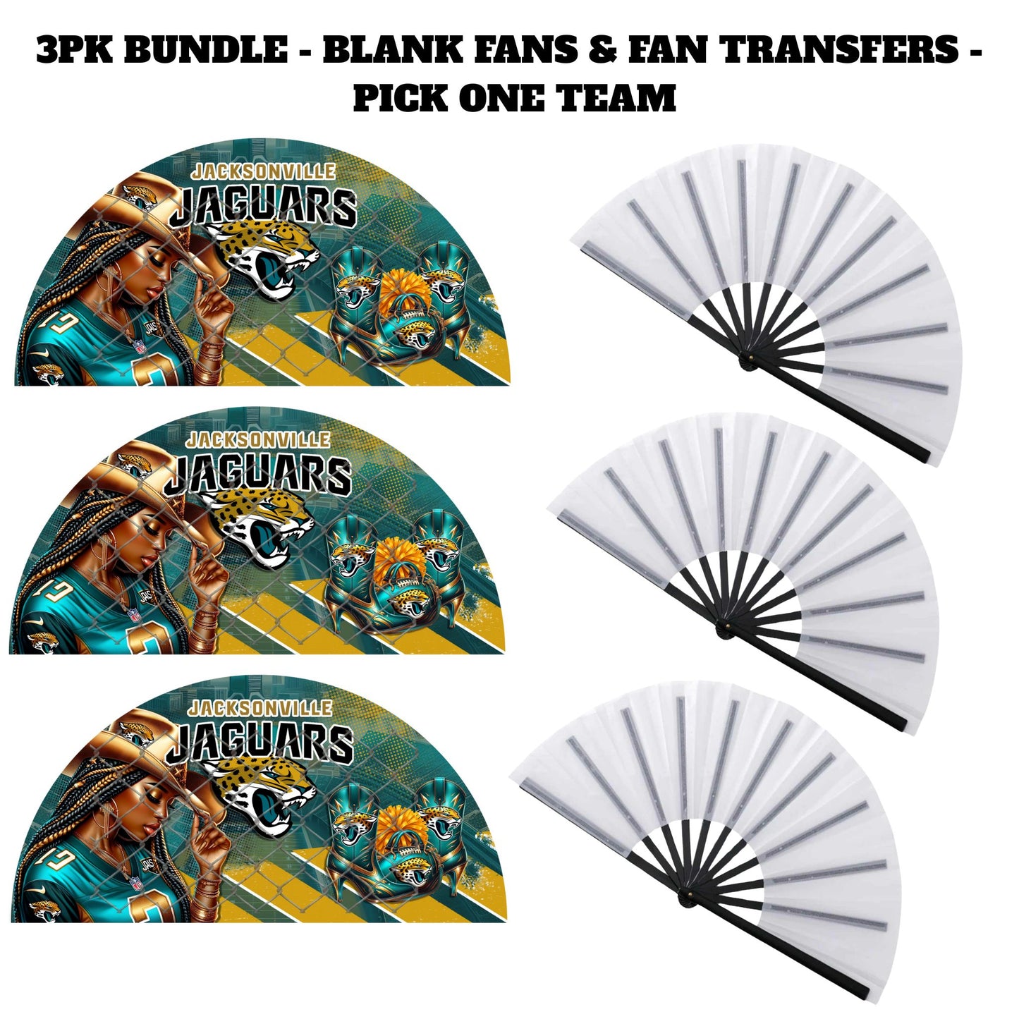 3PK - FAN & TRANSFER BUNDLE - FOOTBALL COWGIRL (Sublimation)(Ready to Press)