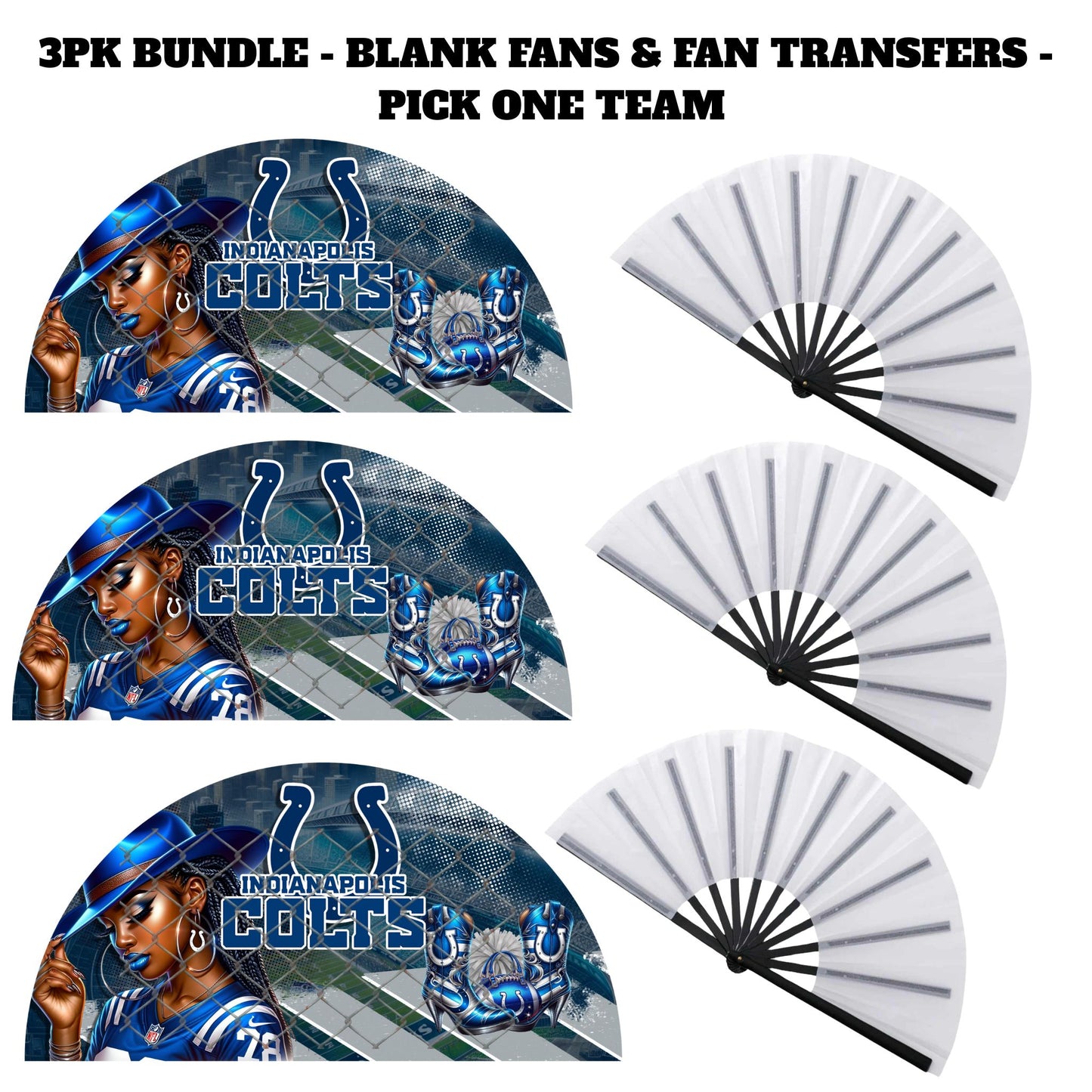 3PK - FAN & TRANSFER BUNDLE - FOOTBALL COWGIRL (Sublimation)(Ready to Press)