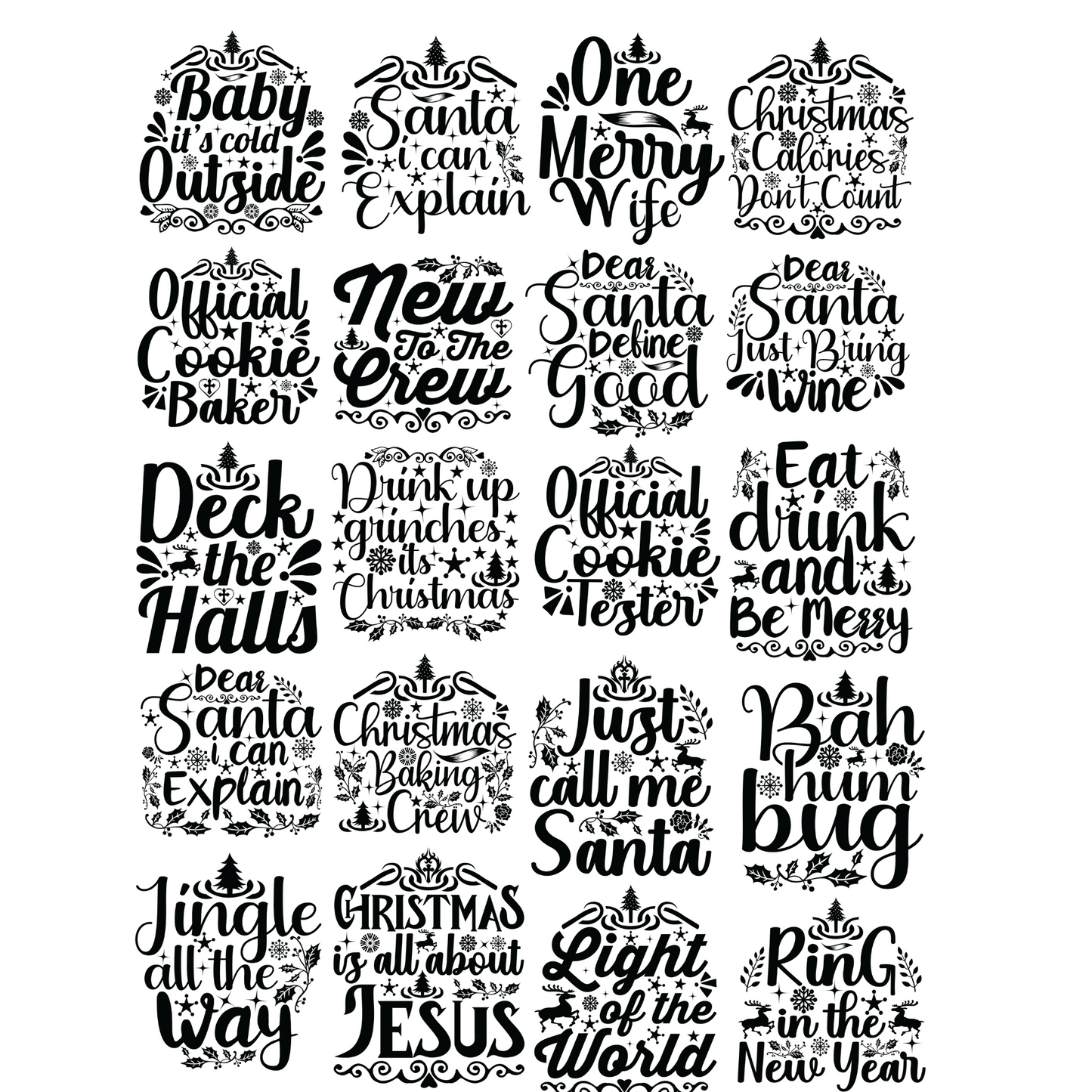 Christmas (Black) Sublimation 11" Transfers (2pk)