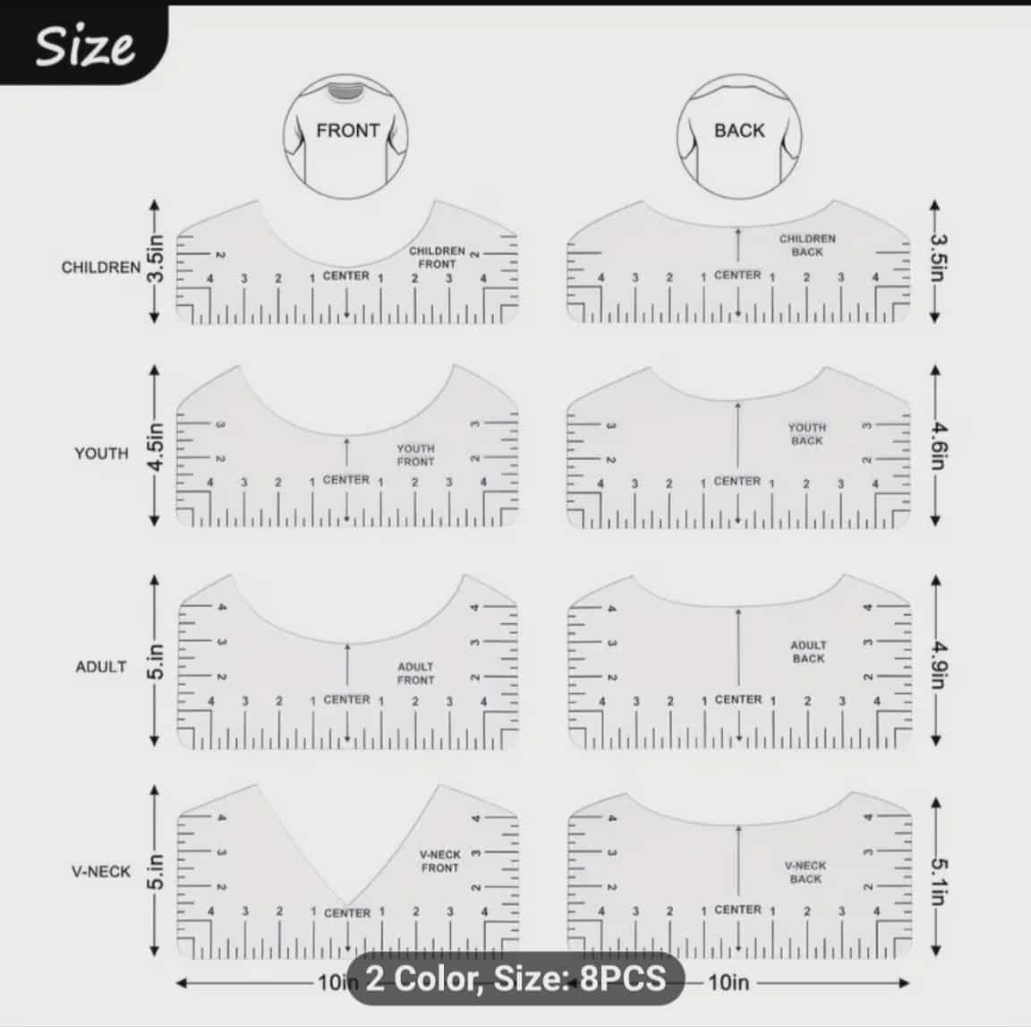 8pc T-Shirt Ruler Guide