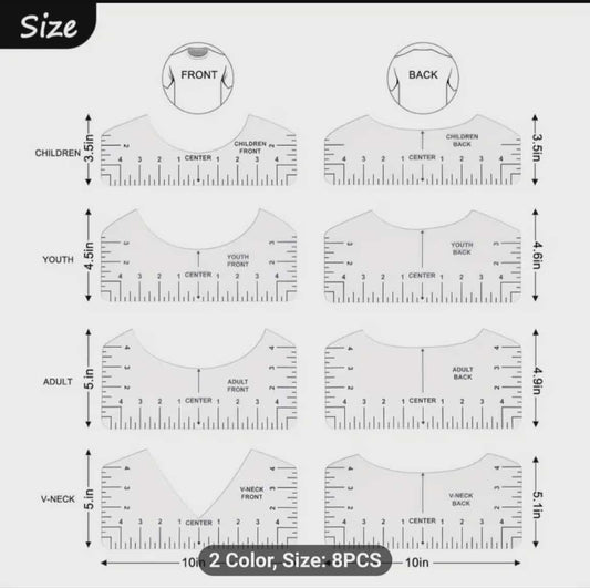 8pc T-Shirt Ruler Guide