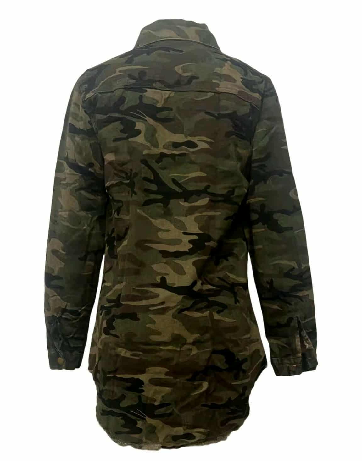 Denim Camo Print Ripped Jacket
