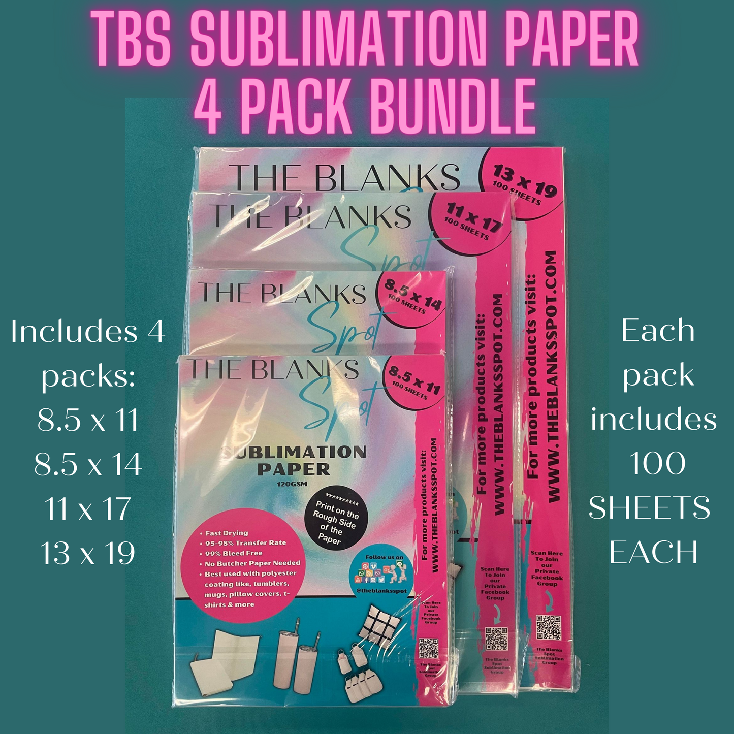 TBS SUBLIMATION PAPER 4 PACK BUNDLE (1 Full Pack Each Size)