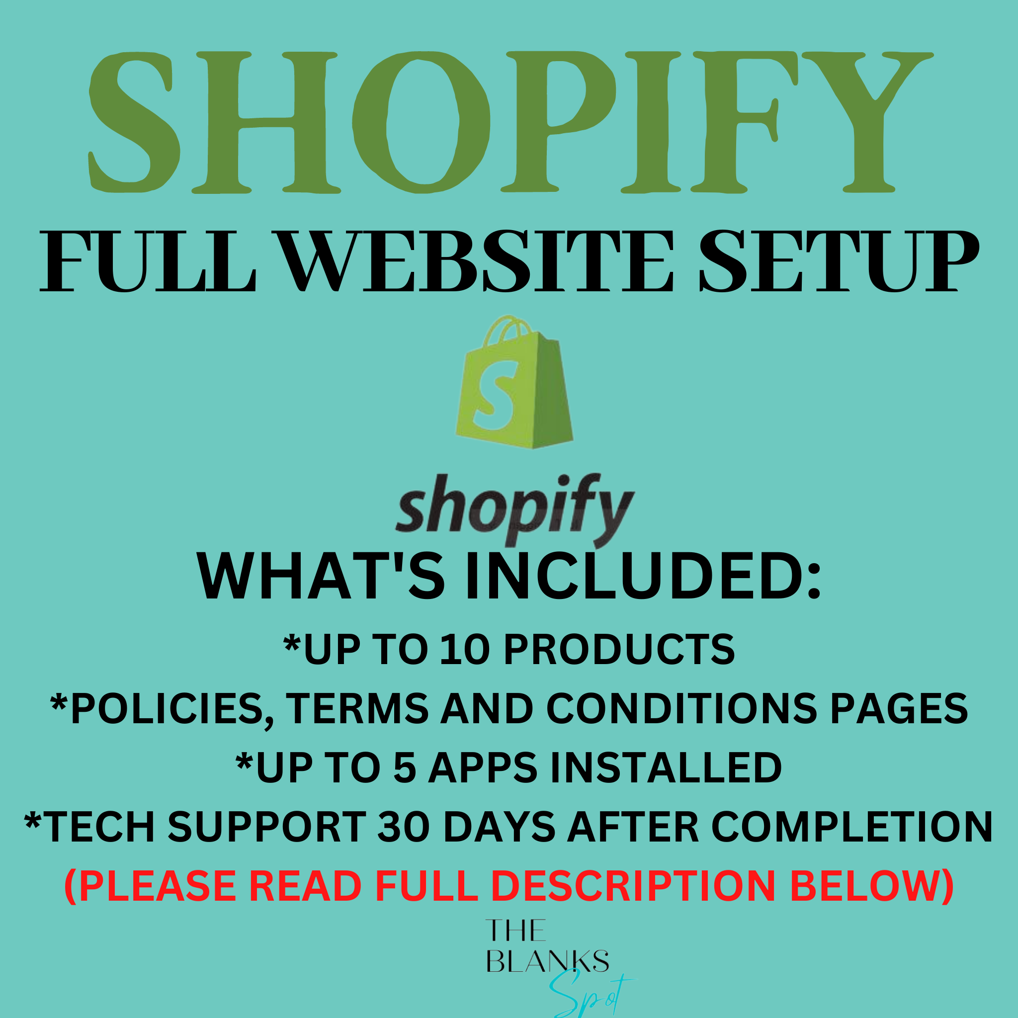 SHOPIFY FULL WEBSITE SETUP (PLEASE READ ENTIRE DESCRIPTION BELOW)